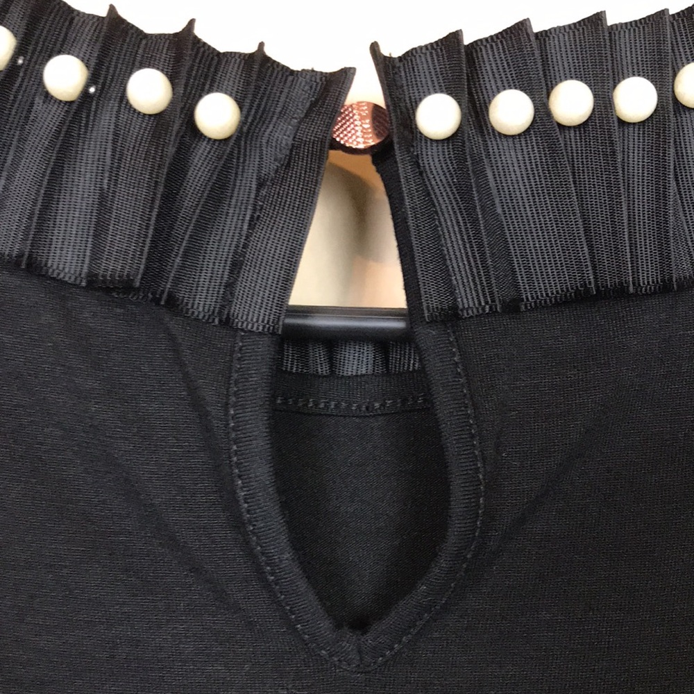 Ted Baker Black Pleated Pearl-Trim Short Sleeve Top - Picture 6 of 7
